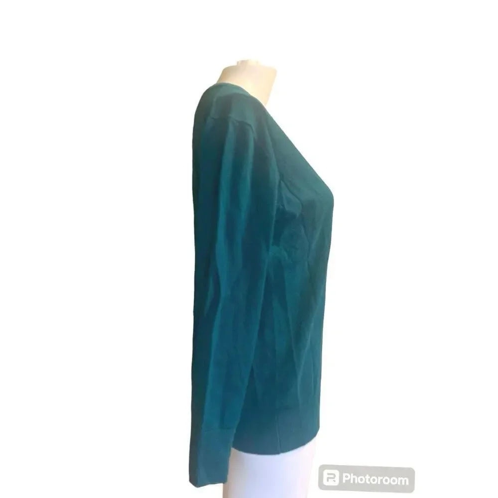 Kirkland Signature Women's Size Medium Shirt Deep Teal Blue Long Sleeve V Neck